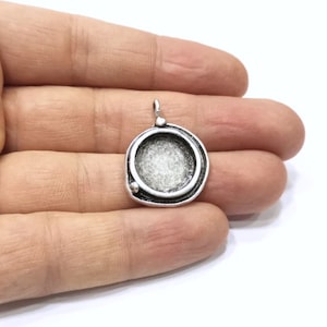 Silver Pendant Blank Cabochon Bezel Mosaic Base inlay Blank Necklace Blank Resin Blank Antique Silver Plated Brass ( 15mm bezel)  G16477