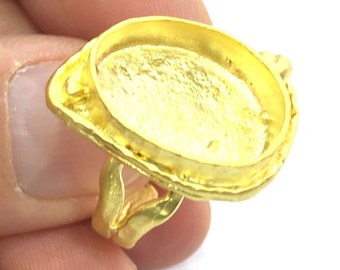 Anello regolabile grezzo, (18x13 mm grezzo) Ottone placcato oro G5380