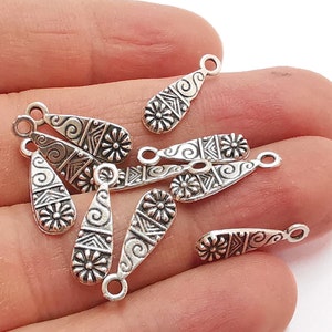 Flower Charms Antique Silver Plated Charms (18x6mm) G21012