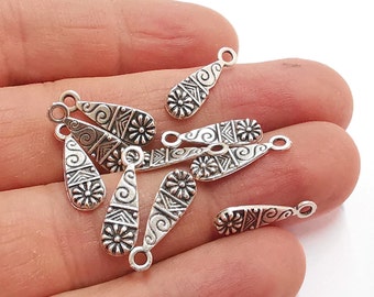 Flower Charms Antique Silver Plated Charms (18x6mm) G21012
