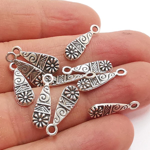 Flower Charms Antique Silver Plated Charms (18x6mm) G21012