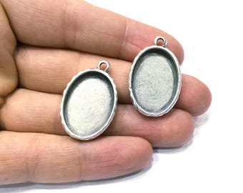 Silver Hammered Base Blank inlay Blank Pendant Base Resin Blank Mosaic Mountings Antique Silver Plated Metal (25x18mm blank )  G19505