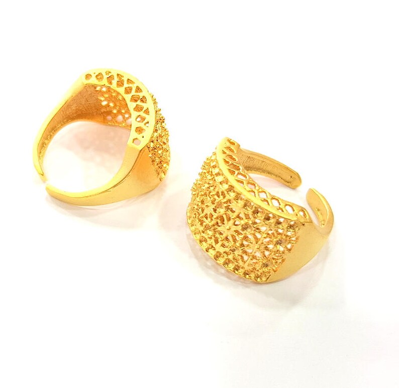 Gold Plated Brass G10224 Gold Ring Blank Ring Settings Ring Bezel Base Cabochon Mountings Adjustable 2mm blank