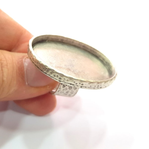 Ring Blank Setting Hammered Ring Base Bezel inlay Ring Backs Glass Cabochon Mounting Adjustable Antique Silver Plated Ring (40x30mm ) G16061