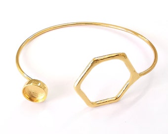 Bracelet brass Cuff blank bezel Glass cabochon base Adjustable Shiny gold plated brass (10mm blank) G25867