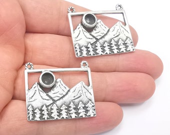 Landscape Pendant Mountain Forest Pine Tree Blank Resin Bezel Mounting Cabochon Base Setting Antique Silver Plated Charms (6mm Blank) G26728