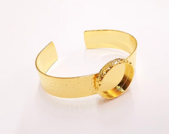 Bracelet blank Resin cuff dry flower inlay blank Cuff bezel glass Cabochon base hammered adjustable Shiny gold plated (22mm ) G23534