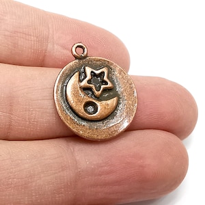 Moon Crescent Star Charms, Antique Copper Plated Charms (24x20mm) G33704