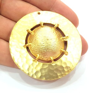 Gold Plated Hammered  Medallion Pendants (55mm)  G6187