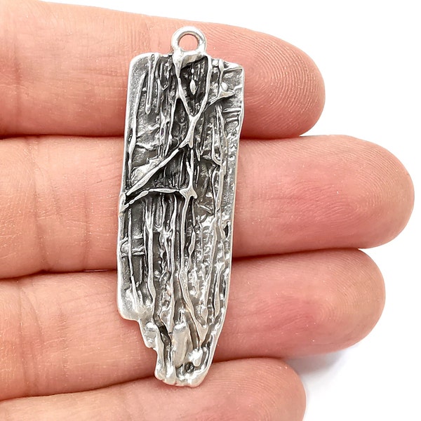 Wood Bark Textured Charms Antique Silver Plated Charms (49x16mm)  G28061