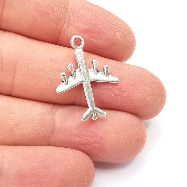 Passenger Aircraft Charms, Antique Silver Plated Charms (25x20mm) G28786