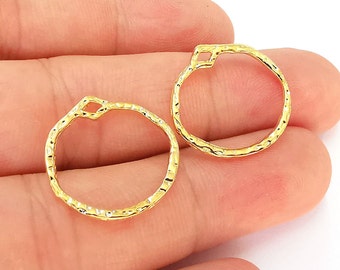 Hammered Circle Charms 24K Shiny Gold Plated Charms (23x21mm)  G22400