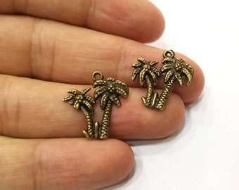 10 Palm Tree Charms Antique Bronze Plated Charms (20mm)  G18290