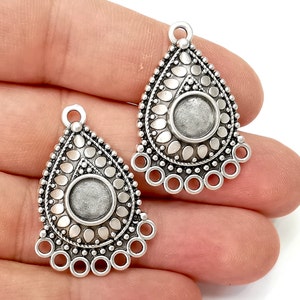 Drop Ethnic Silver Charms Connector Loop Blank Resin Bezel Mounting Cabochon Base Setting Antique Silver Plated (8mm Blank) G28135