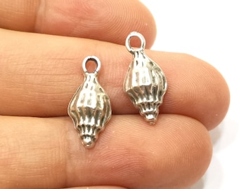 10 Conch Shell Charms Sea Shell Charms Antique Silver Plated Charms (19x8mm)  G18154