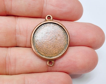 Round Connector Pendant 31x23mm, 20mm Bezel Setting, Double Loop Zamak Link, Antique Copper Plated Jewelry Base G37550