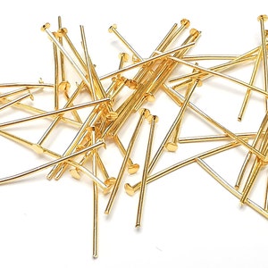 10 Gold Head Pins Shiny Gold Plated Brass pin (25 mm), Findings G27063