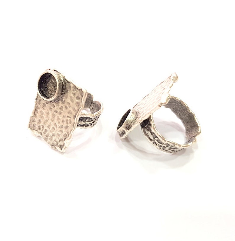 Antique Silver Plated Brass G15298 Silver Ring Setting Resin Ring Blank Cabochon Base inlay Ring Mounting Adjustable Ring Base Bezel 8 mm
