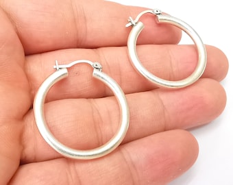 Silberne Creolen, Antikes Silber überzogener Hoop Ohrring, Zubehör (31 mm) G33819