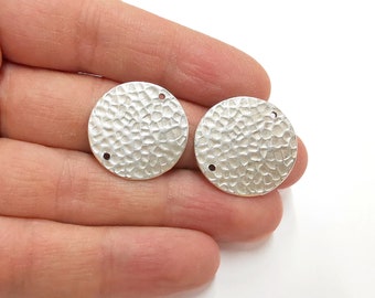 2 Hammered Circle Charm Connector Antique Silver Plated Brass Charms (24 mm)  G21301