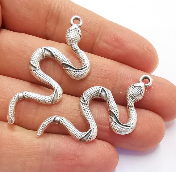 Snake Charms Antique Silver Plated Charms (49x23mm)  G20246