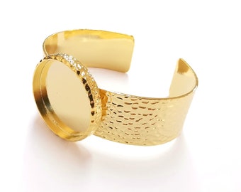 Bracelet Blank Resin Dry Flower inlay Blank Cuff Bezel Glass Cabochon Base Textured Adjustable Gold Plated  (30x22mm ) G20071