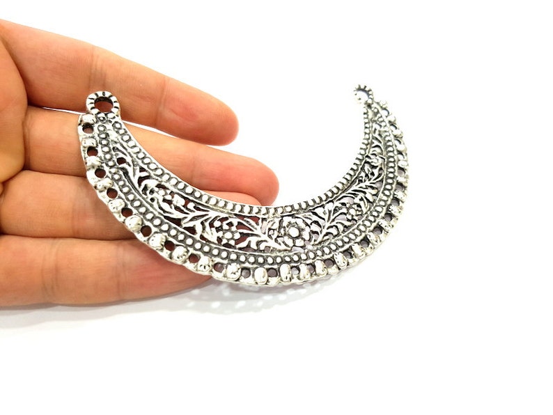 Silver Pendant Oxidized Silver Collar Pendants Antique Silver Plated Pendants (114x25mm) G6532 image 5