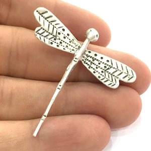 Dragonfly Pendant Antique Silver Plated Brass 40x35mm  G10789