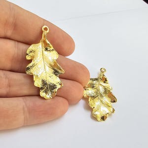 Gold Oak Leaf Pendant, 24K Shiny Gold Charm, Nature Jewelry Making Supply, Nikel Free, Lead Free (46x22mm) G37327