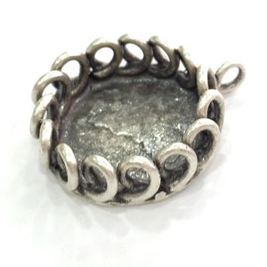 Antique Silver Plated Brass  Mountings , Blanks 32x22 mm (20 mm blank) G3817