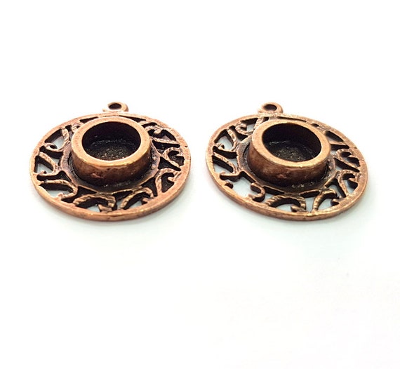 2 Copper Pendant Blank Mosaic Base inlay Blank Necklace Blank Resin Mountings Antique Copper Plated Metal G17052 8 mm round blank