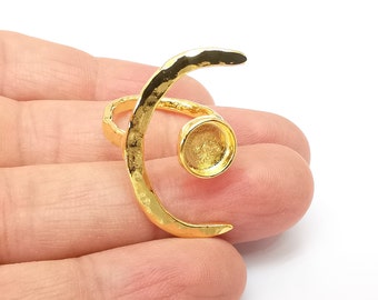 Gold Ring Crescent Setting, Moon Ring Blank, Resin Bezel, Celestial Ring Mounting, Epoxy Frame, Adjustable Antique Gold Plated 6mm G35543