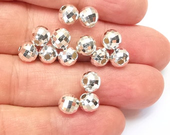 Sterling Silver Faceted Mirror Round Ball Beads, 925 Solid Silver Beads, Disco Ball Beads, 7mm Silver Bracelet Necklace Beads (7mm) G30363