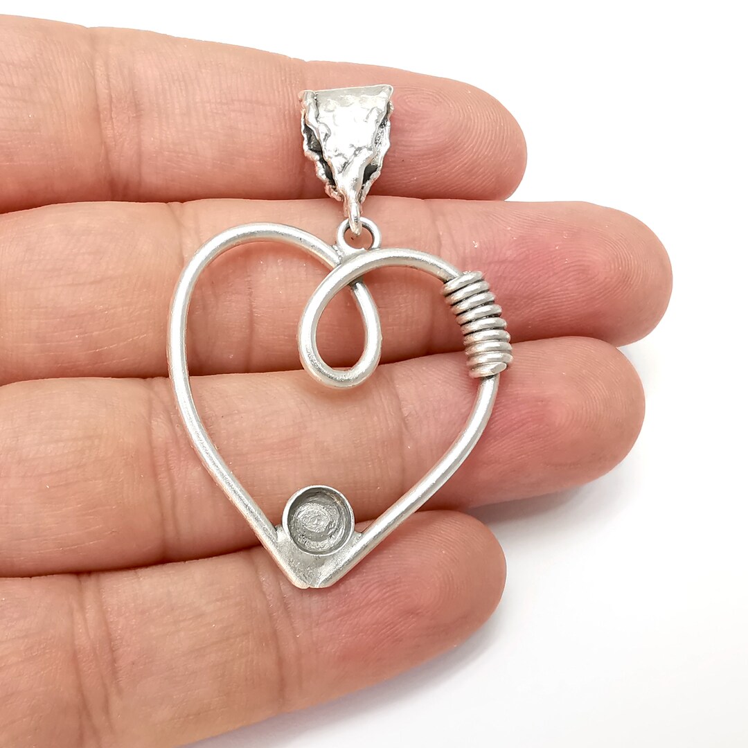 Heart Pendant Base Setting Bezel Blank Antique Silver Plated Brass ...