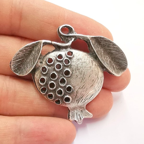 Pomegranate Leaf Silver Pendant Antique Silver Plated Pendant (46x54mm)  G23141