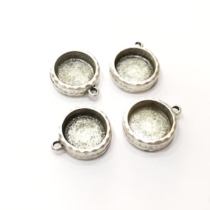 Silver Hammered Base Blank inlay Blank Pendant Base Resin Blank Mosaic Mountings Antique Silver Plated Metal (12mm blank )  G16791