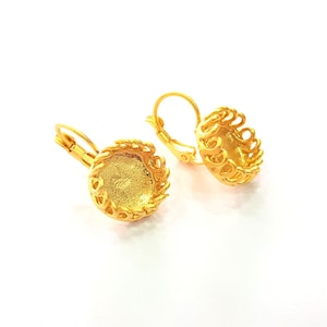 Earring Blank Base Settings Gold Resin Blank Cabochon Bases inlay Blank Mountings Gold Plated Brass (10mm blank) 1 Set  G14487