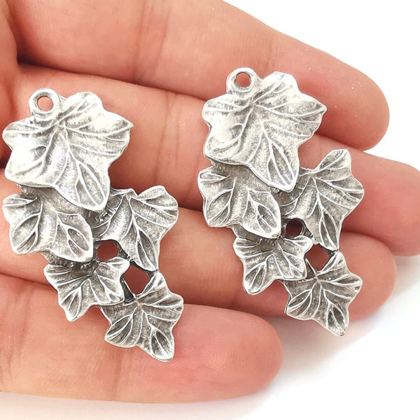 Breloques feuilles Feuilles Breloques plaquées argent antique (50x28mm) G25861