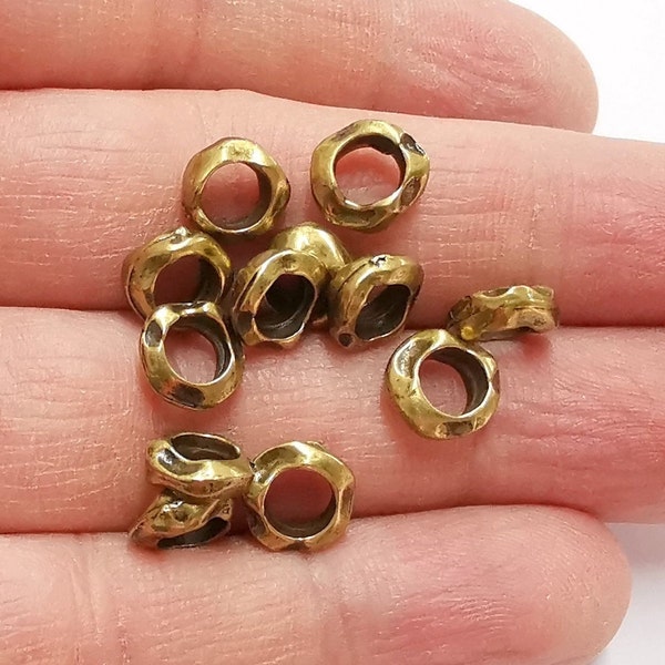 Hammered Rondelle Beads Antique Bronze Plated Beads (9mm)  G21233