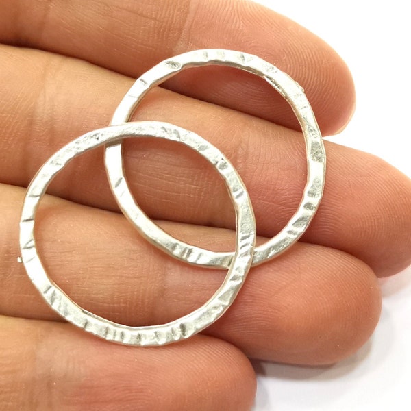 Hammered Circle Findings Antique Silver Plated Circle (30 mm)  G18645