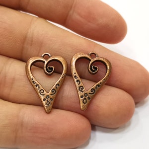 Copper Charms, Heart Charms, Earring Parts, Necklace Parts, Bracelet Materials, Anklet Charms, Antique Copper Plated Charms 25x17mm G19998 image 5