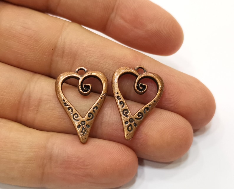 Copper Charms, Heart Charms, Earring Parts, Necklace Parts, Bracelet Materials, Anklet Charms, Antique Copper Plated Charms 25x17mm G19998 image 5