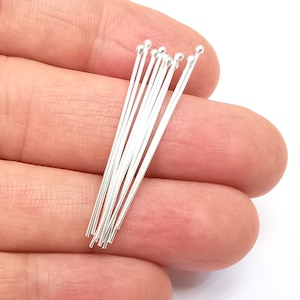 Pasadores de cabeza esférica de plata esterlina de 1,4'', calibre 22 (largo: 36 mm) (grosor: 0,66 mm, calibre 22) Pasador de cabeza esférica de plata maciza 925 G30371