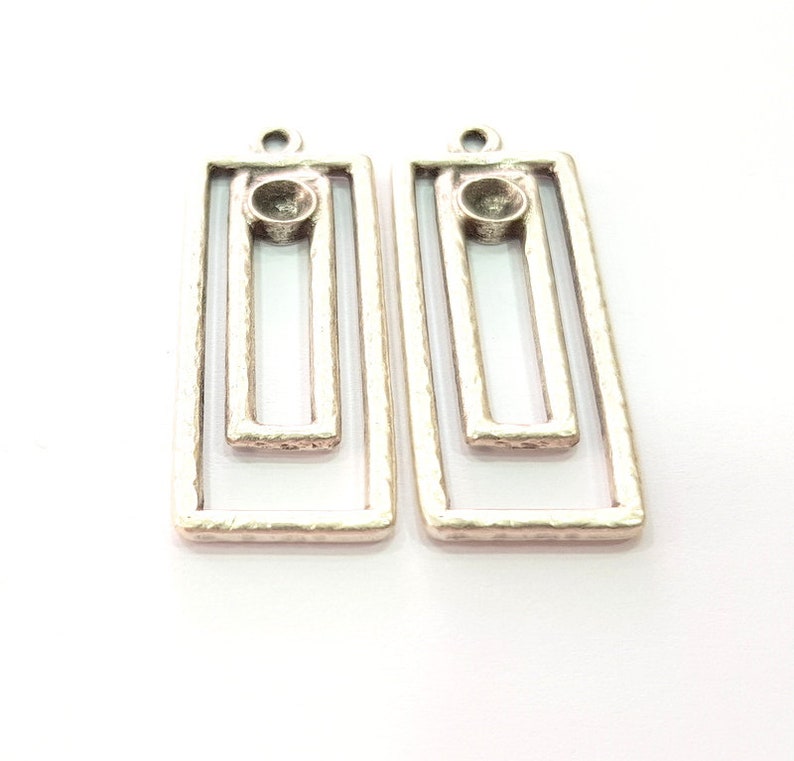 G14192 43x17 mm 2 Silver Base Blank inlay Blank Earring Base Resin Blank Mosaic Mountings Antique Silver Plated Metal