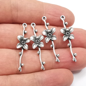 Flower Branch Charms Antique Silver Plated Charms (35x10mm) G26817
