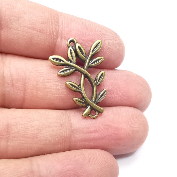 Branch Leaf Charms, Connector Antique Bronze Plated Charms (28x19mm) G34379