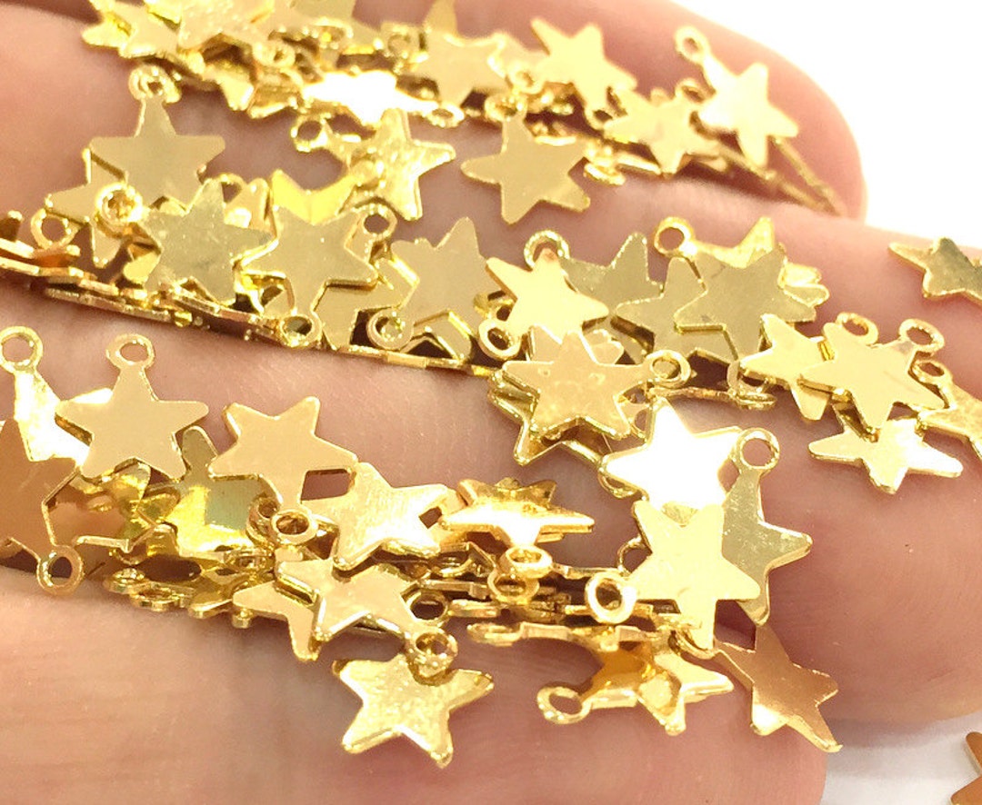 20 Gold Star Charms 8 Mm Gold Plated Brass G3789 Etsy