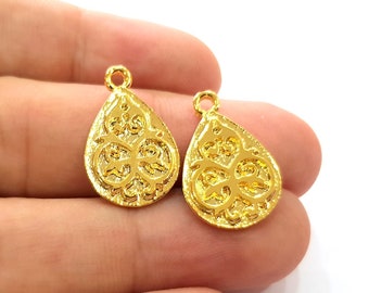 4 Drop Charm Shiny Gold Plated Charm Gold Plated Metal (21x13mm)  G14292