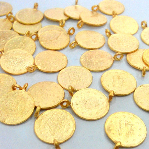 5 Pcs (13mm)  Ottoman Signature Charms, Gold Plated Brass   G12938