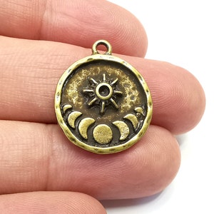 Moon and Star Charms, Celestial earring component, Crescent Sun State of The Moon Antique Bronze Plated (24x20mm) G28373